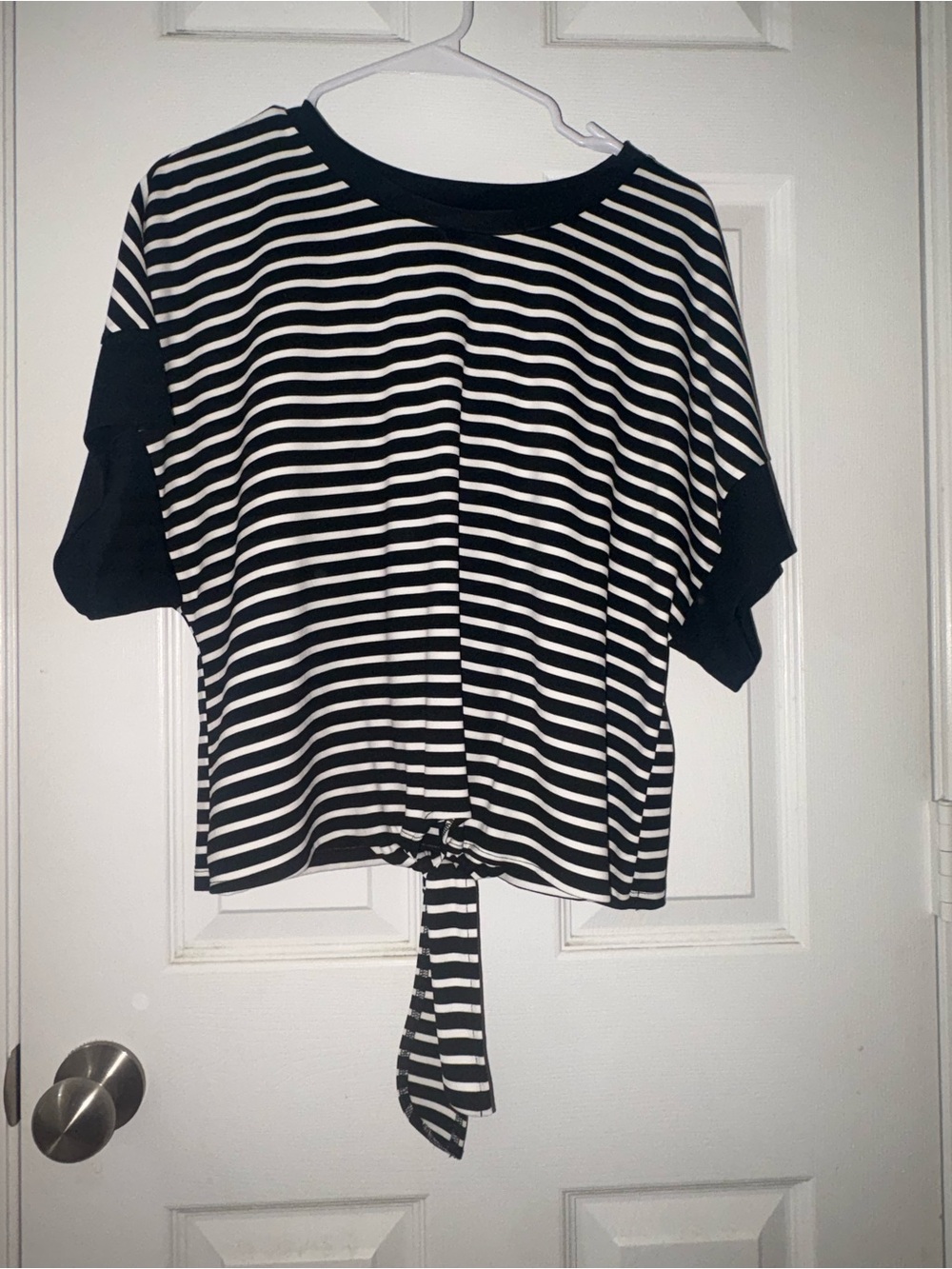 Marc New York Black & White Striped Tie-Front Crop Top